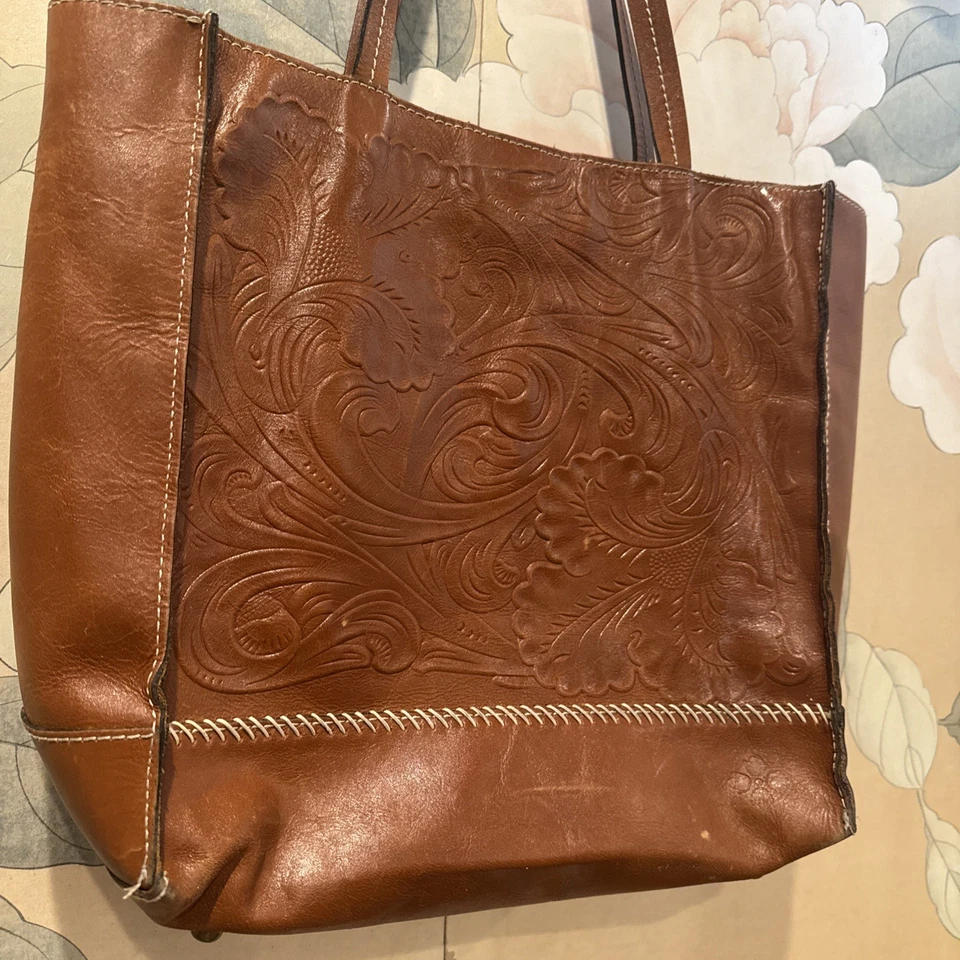 Patricia Nash Tote Bag Womens Brown Leather Shoulder Purse Studded Purse Zip Top - Image 2 of 4