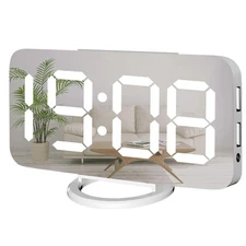 White Digital Alarm Clock for Bedrooms Small Desk Table Bedside Nightstand Cu...