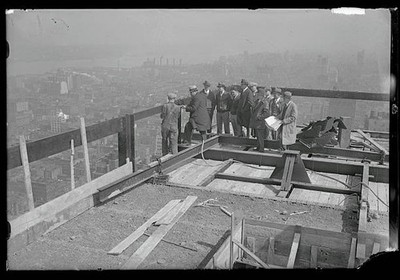 High up over New York skyline 45 stories above street level last ri- Old Photo