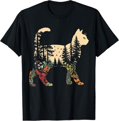 Boho Cat Plants Nature Trees Wild Flowers Women Cat Lovers unisex T-Shirt
