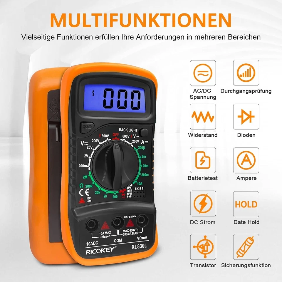 Multimeter Voltmeter Batterietester Ohmmeter Strom Tester LCD Hintergrundlicht - Bild 4 von 4