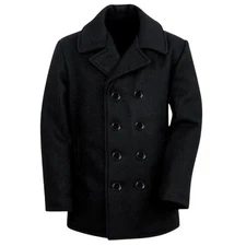 New Mens US Navy Black Pea Coat Formal Winter Warm 100% Wool Coat Military Style