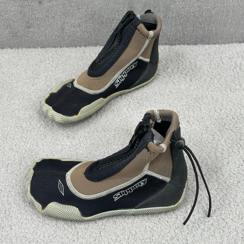 Slippery Water Sports Neoprene Booties XS Black Beige Zip Up Wetsuit Shoes Mens