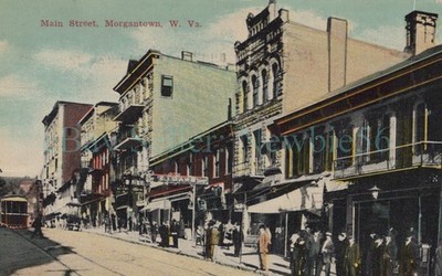 Morgantown West Virginia WV - MAIN STREET STORE FRONTS - Postcard Trolley