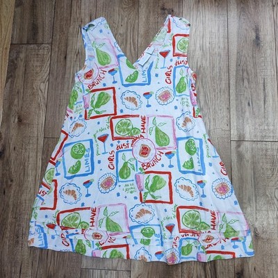 Cynthia Rowley Linen Blend Girls Just Wanna Brunch A Line Tank Dress Pockets   S