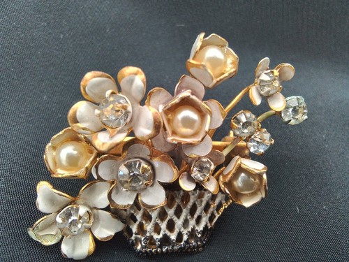 SPILLA SANDOR VINTAGE ANNI 40 SPILLA CESTO FIORE STRASS FINTA PERLA VINTAGE TENUTA - Foto 10 di 11