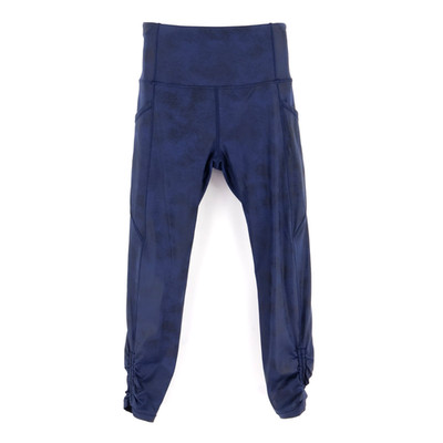 Zyia Activewear Capri Leggings Womens 2 Dark Blue Geometric Pockets Ruched Ankle