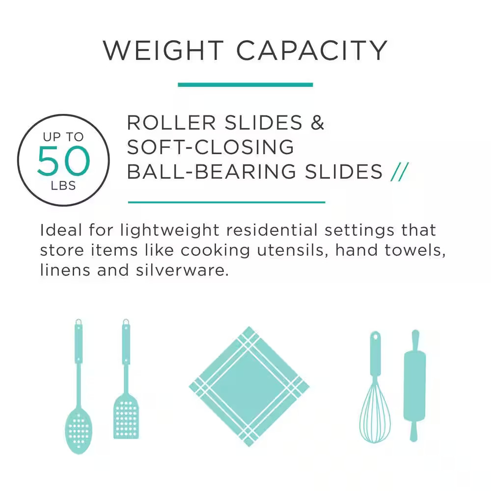 1 Pair 22 in. Self-Closing Bottom Mount Drawer Slide Set (2 Pieces)