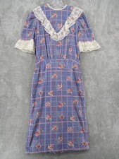 Vintage Dress Medium Floral Lace Modest Coquette Cottage Handmade Pearl Buttons