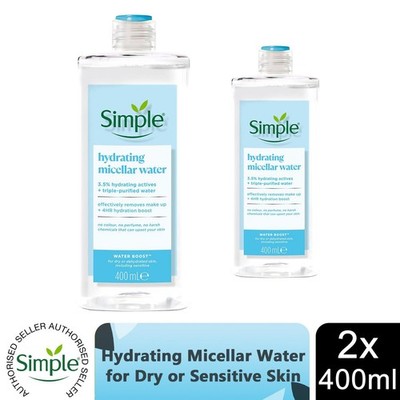 2x 400ml Simple Water Boost Mizellen Reinigungswasser für dehydrierte trockene Haut