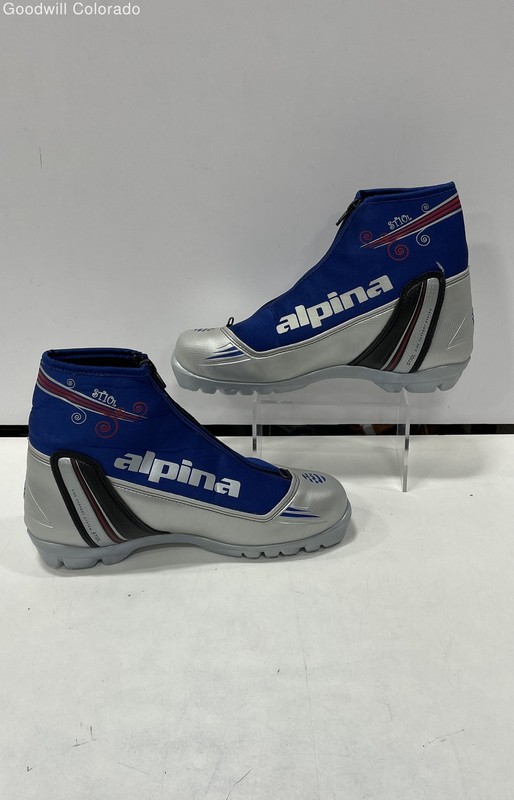 Alpina Mens ST10L Silver Blue Colorblock Ankle Zip Ski Boots Size EU 40