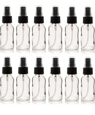 1 Oz (30 ml) Clear Boston Round Glass Bottle w/Black Fine Mist Sprayer- Pack of