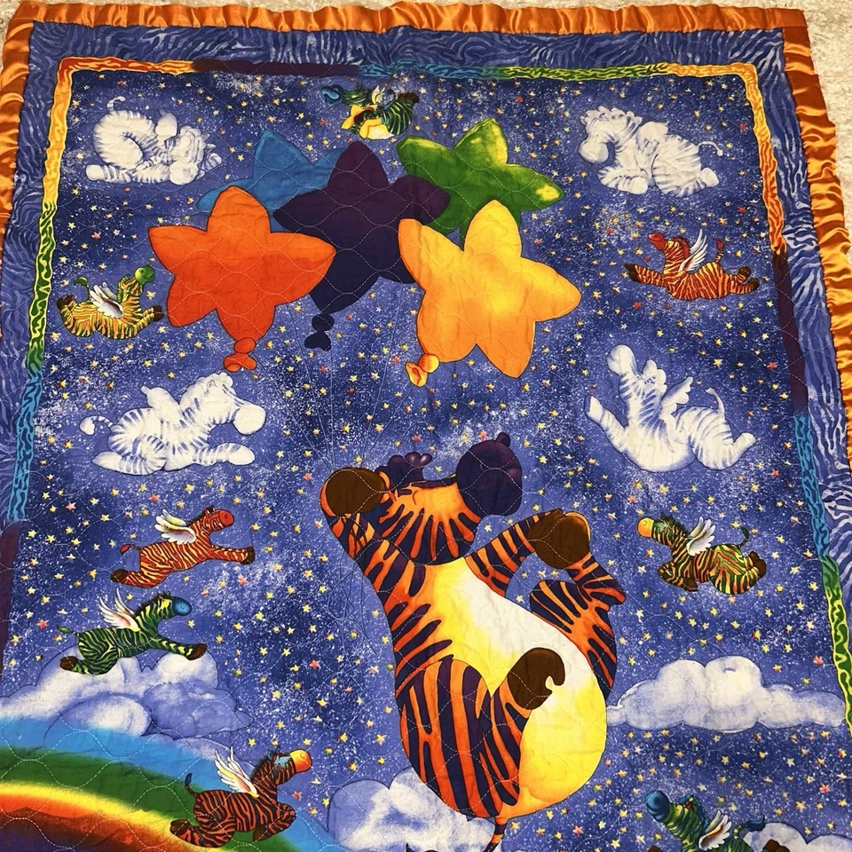 Manta de doble cara Rainbow Zebra Winky Wheelers brillante colorida 35x41 usada en excelente estado Foto 4 de 4