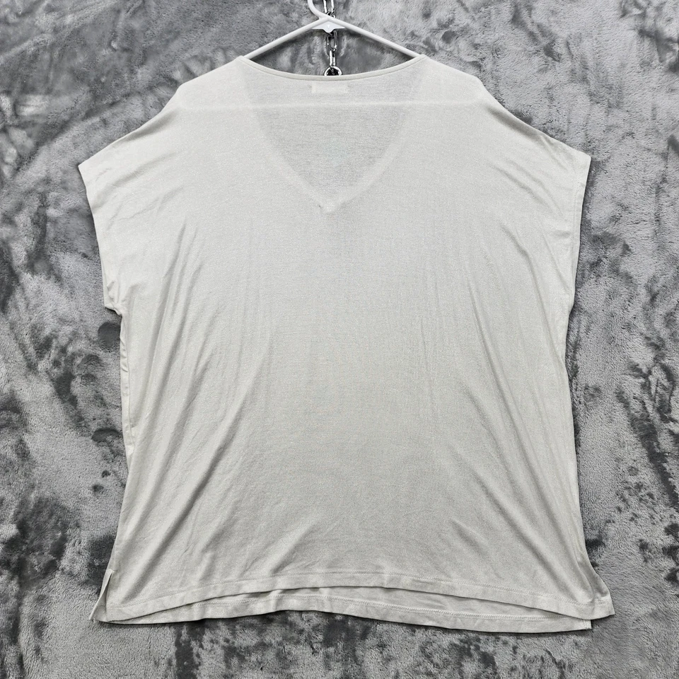 NUEVO Top Maurices Edgely para mujer XL blanco metálico brillante plateado con cuentas cuello en V Foto 4 de 4