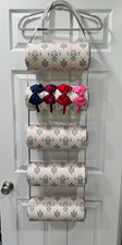 Girls Headband & Bow Holder Organizer, Handmade Fabric, Pink Gray Damask