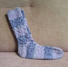 Hand Knitted Wool Blend Crew Socks Purple Blue Variegated Cozy Cottagecore Sz M