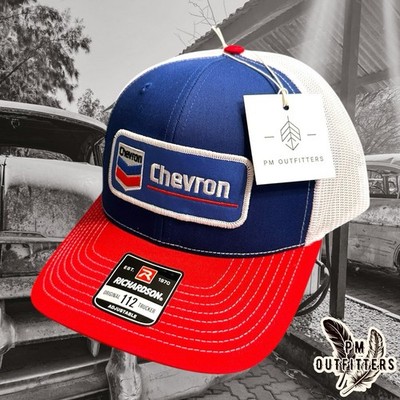 Retro Vintage Chevron Oil Gas Richardson 112 Red White Blue Trucker Snapback Hat