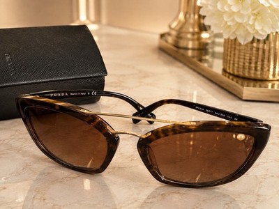 PRADA SPR 24R Women s Cat Eye Tortoise Shell Sunglasses Brown Tinted UV400