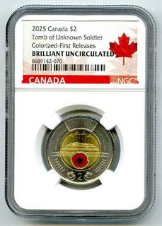 2025 $2 CANADA NGC BRILLIANT UNC COLOR POPPY TOMB OF UNKNOWN SOLDIER TOONIE FR