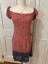 Hollister Mini Dress Women's Size M Pink Blue Floral Buttons Off The Shoulder