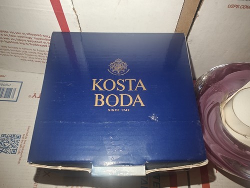 Ciotola votiva Kosta Boda vetro artistico svedese rosa viola atollo vortice portacandele - Foto 4 di 4