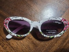 Ed Hardy Sunglasses White With Red Roses And Green Leaves And Vines