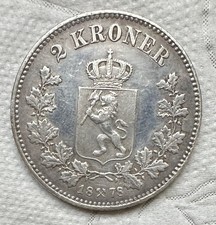 Norway 2 Kroner Silver Coin 1878