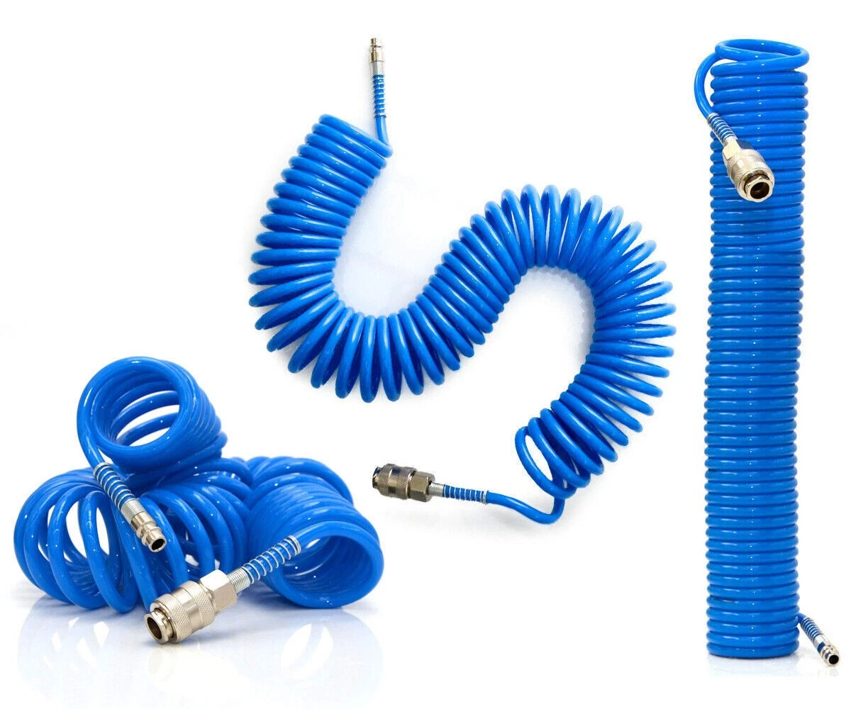 Tubo Aria Compressa A Spirale 5 M PU 5x8 Mm Rosso – Con Attacchi Rapidi Per Compressore, Flessibile E Resistente