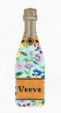"Veuve" Champagne Bottle Blue Floral handpainted Needlepoint Canvas C'ate La Vie
