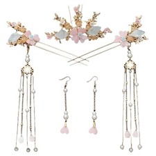 5 Pcs Flower Chinese Hanfu Hair Stick Long Tassel Pearl Hairpins, Retro Flower