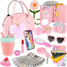 35PCS Toddler Play Purse Makeup Set Little Girl Pretend Purse Toy Cosmetic Bag