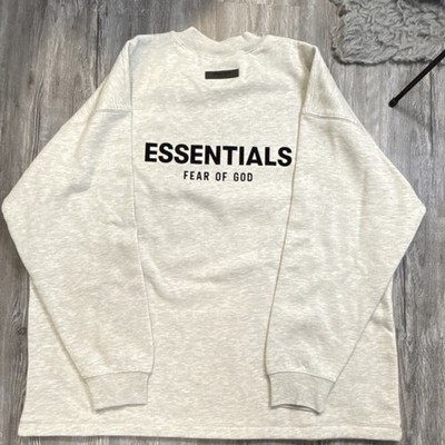 Fear of God Essentials Beige Logo Crew Neck Pullover Sweatshirt Men s XL