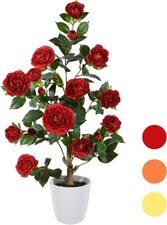 Artificial Camellia Tree 3ft, Fake Plant in White Pot, Faux Camellia Silk Flo...