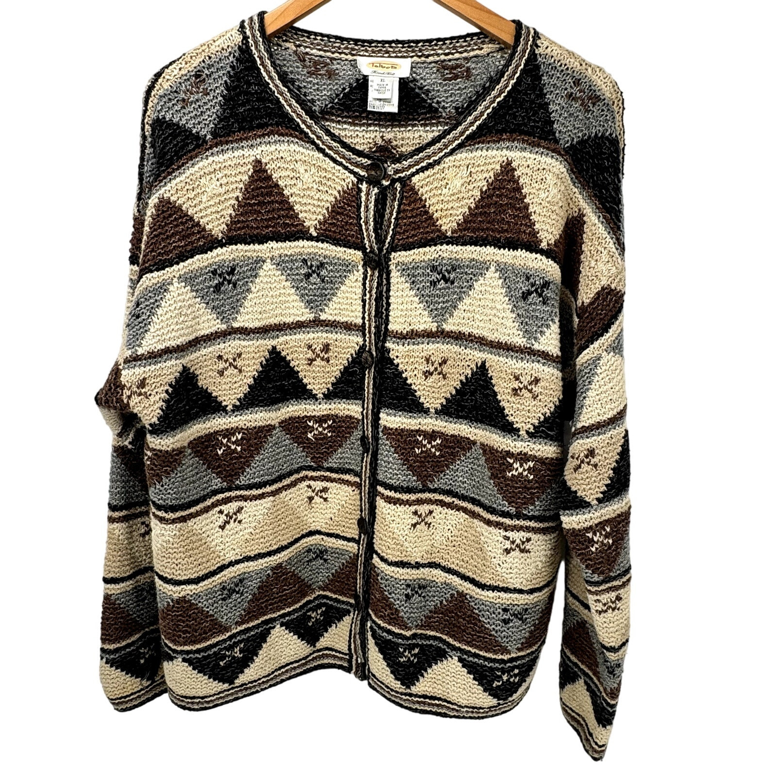 Talbots Cardigan Sweater Womens XL Hand Knit Button Up Vintage Grandpacore Brown