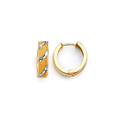 NEU 14K ZWEIFARBIGE GOLD HUGGIES OHRRINGE