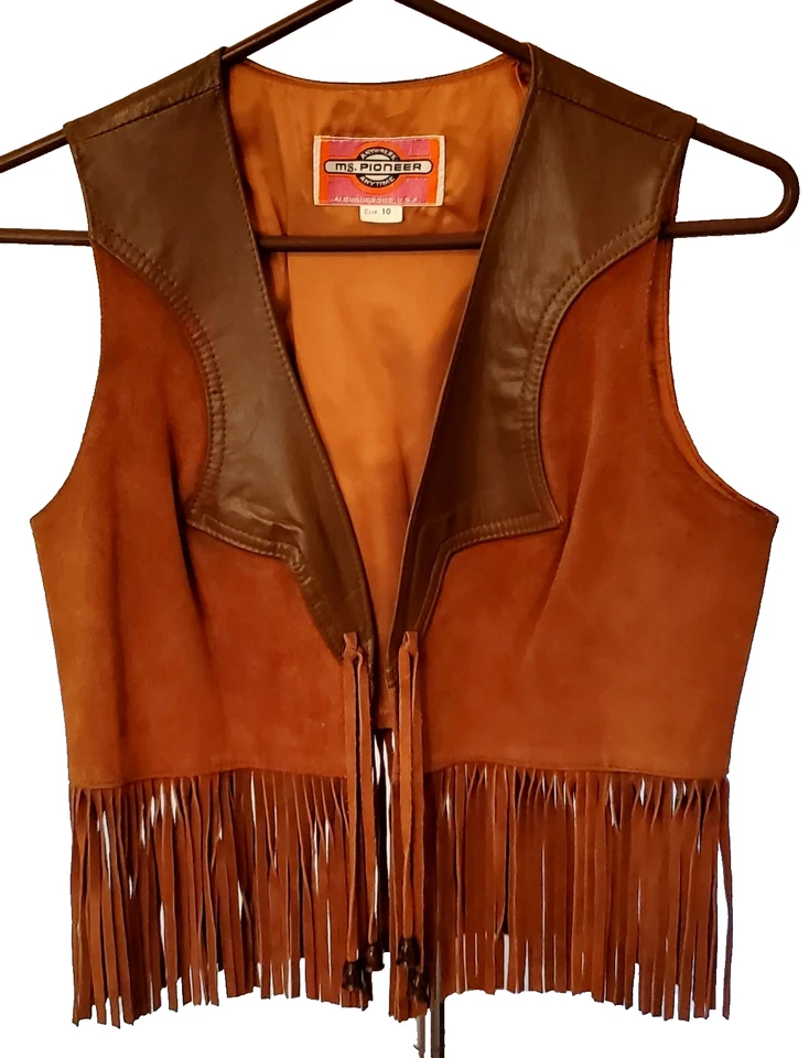 Chaleco con flecos de cuero Ms Pioneer de colección y chaqueta de tamaño completo, boho, hippie, occidental Foto 3 de 4