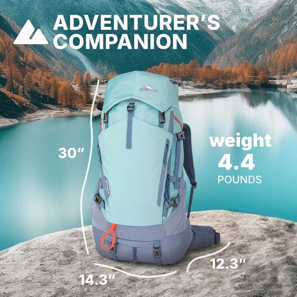 Mochila High Sierra 75L Pathway 2.0 con almacenamiento de hidratación para senderismo, azul ártico Foto 2 de 4
