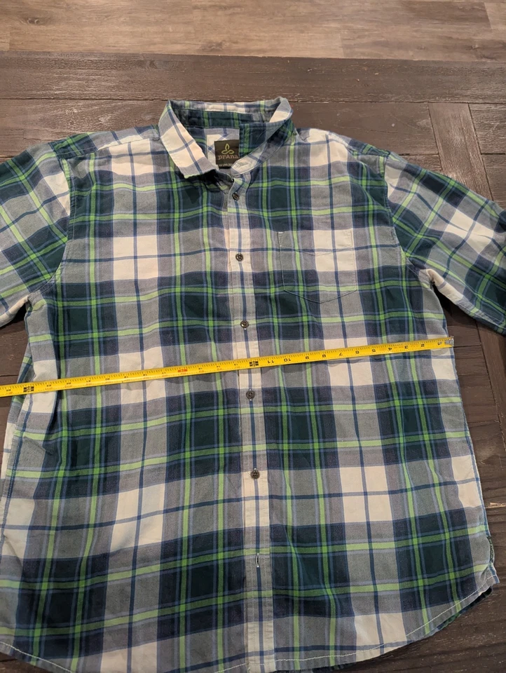 Prana Mens XXL Heavy Organic Cotton Flannel Lybeck Shirt Plaid Multicolor Grn  - Image 4 of 4