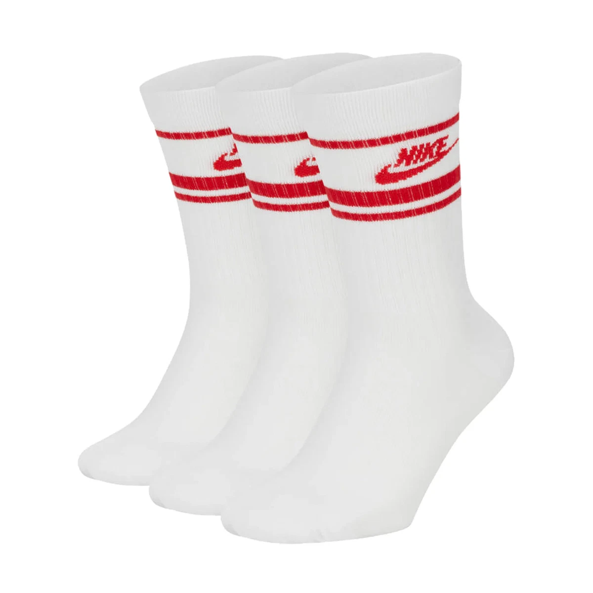 NIKE Unisex 3er Pack Sportsocken - Everyday Essential Stripe, einfarbig Weiß/...