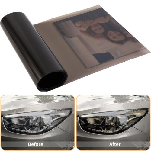 12 x 24 Inch Smoke Black Gloss Vinyl Headlight Foglight Tint Wrap Self-Adhesive - Picture 1 of 7