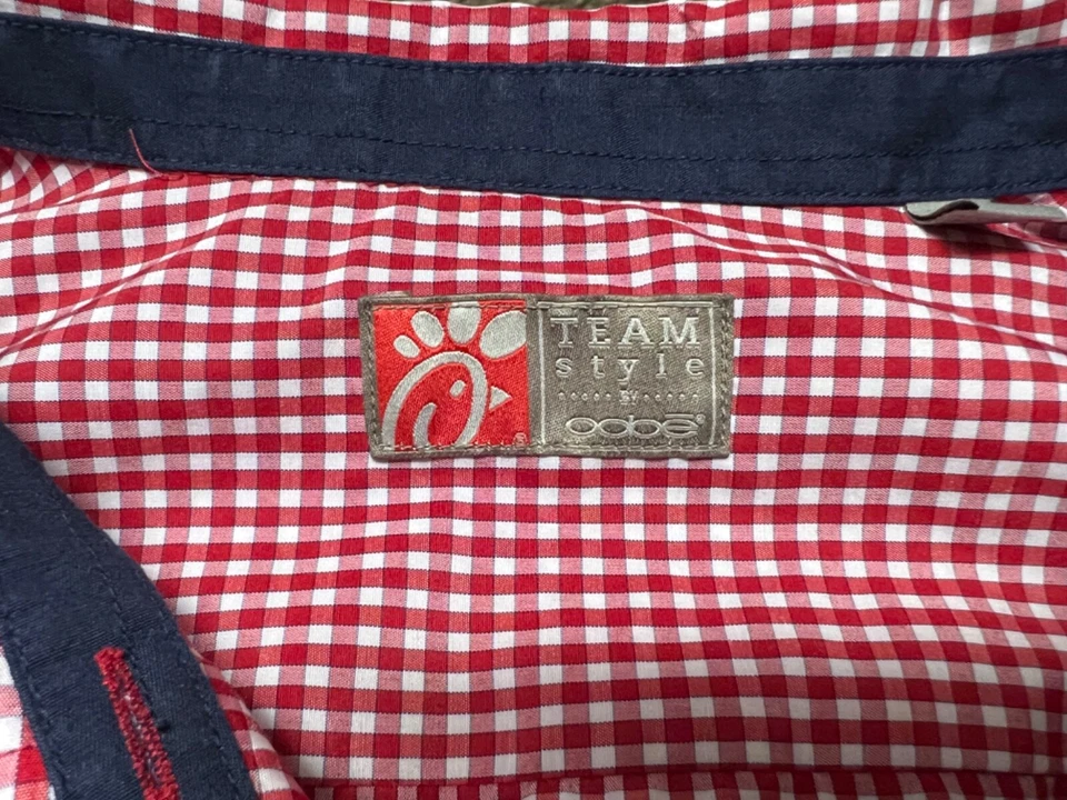 Chick-Fil-A Team Style by Oobe Shirt Mens 5X Red White Button Up Gingham Check - Image 2 of 4