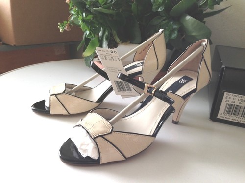 NUEVO * MANGO Peeptoe zapatos de salón con pinzas crema negro cocodrilo talla 39 embalaje original hermoso - Imagen 3 de 9