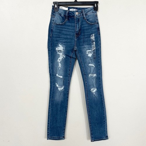 Neu RUE21 Curvy High-Rise Ultimate Stretch Blue Denim Skinny Jeans Distressed - Bild 1 von 9
