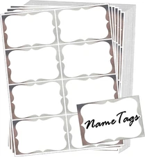 Silver Foil Sticky Name Tags, 3.5" X 2.25" Adhesive Foil Name Tag Stickers Gift