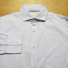 Brunello Cucinelli White Lavender Mini Gingham Check Spread Collar Shirt XL Euc