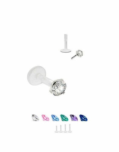 KJM FASHION 4x Labret Piercing Set - Bioflex Mit Kristall 1,2mm 16g
