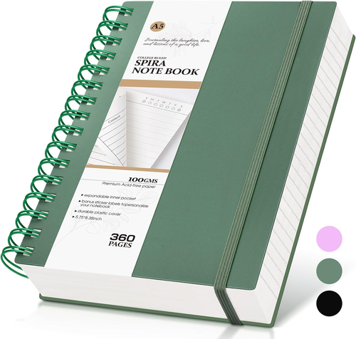 Spiral Notebook Journal,360 Pages College Ruled Notebook, Lined Thick Journals f