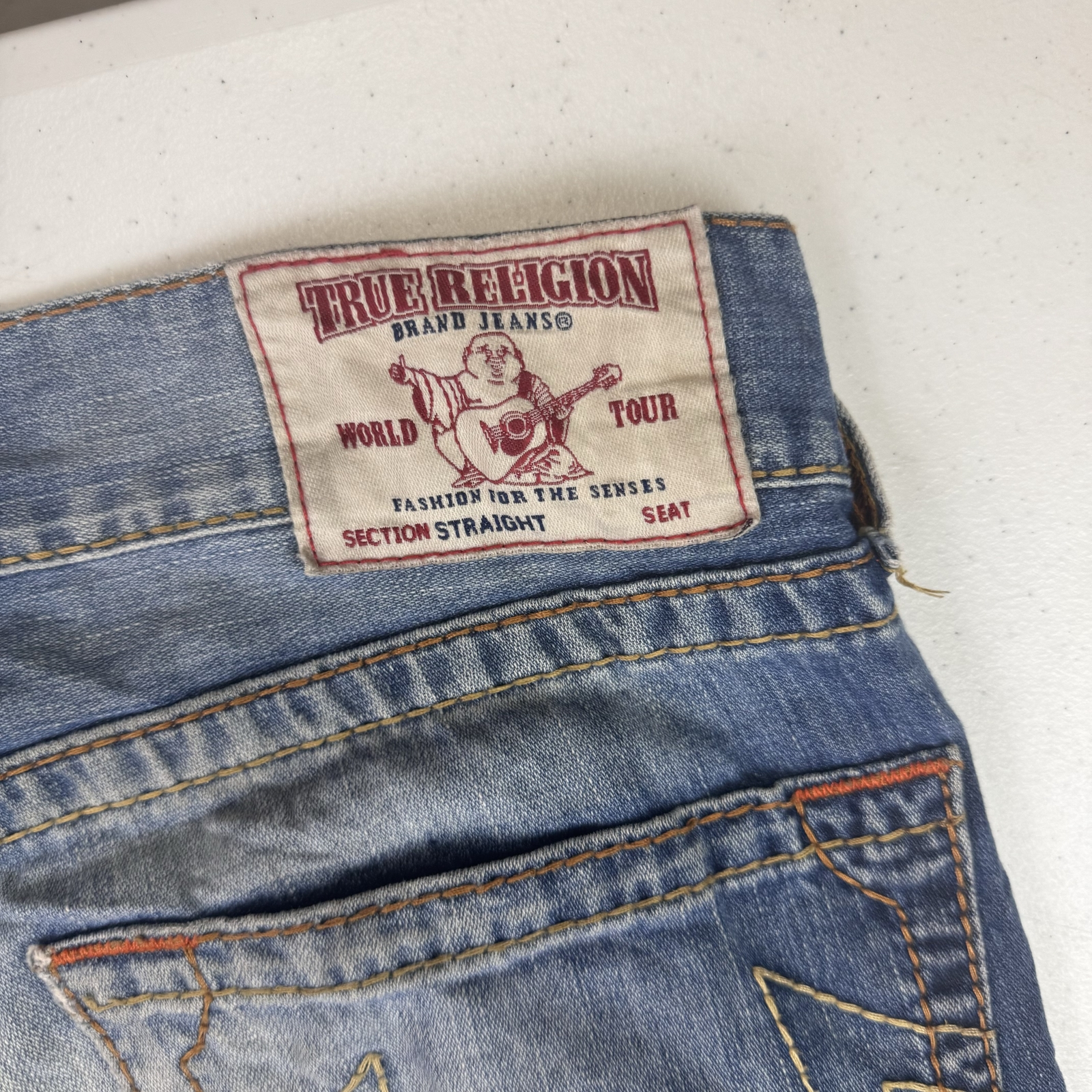 True Religion Men's Vintage Straight Leg Jeans Blue Faded Size 37 image 4