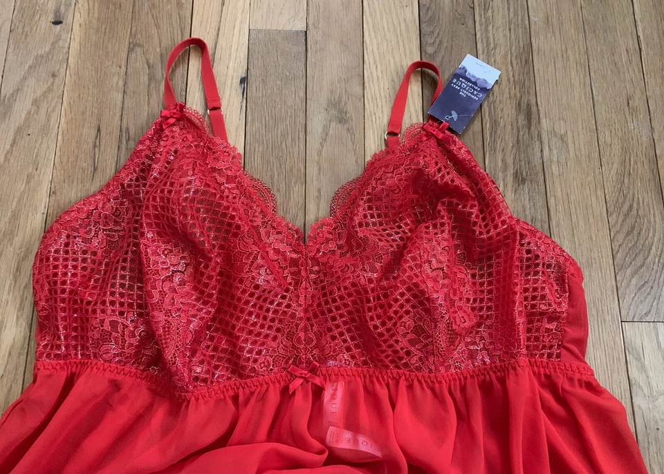 Sexy Tanga Rojo Talla Grande 22/24 Cacique Encaje Babydoll Chemise Lencería 2X Vestido Foto 2 de 4