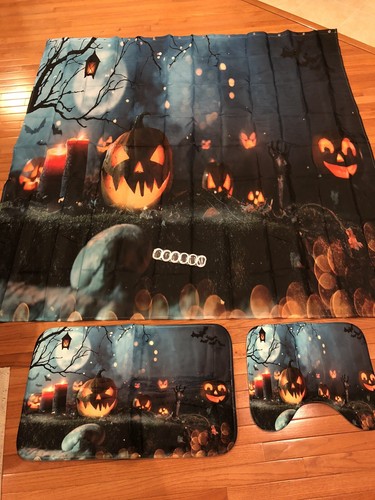 Halloween Bathroom Decor 3pc Set Shower Curtain Bath Mat and Toilet Mat - Picture 8 of 8